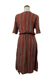 INTO Burnt Orange Striped Asymmetrical Midi Dress