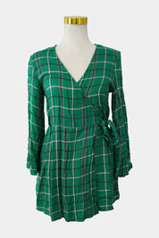 MINKPINK Green Tartan Wrap Romper