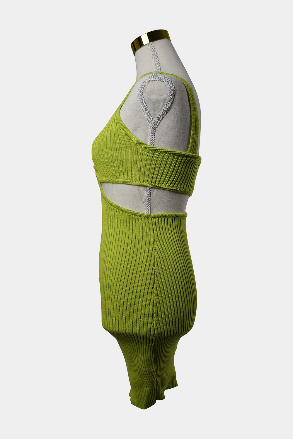 SUPRE Yellow Green Knitted Cut Out Mini Dress