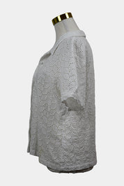 Simply Fabulous White Lace Collard Button Up Tee