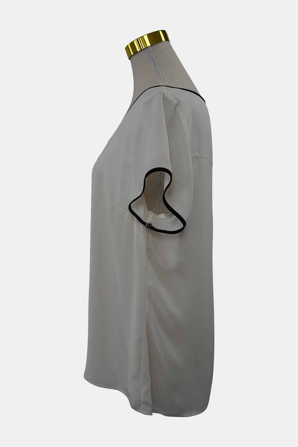 JACQUIE White Contrast Trim Short Sleeve Blouse