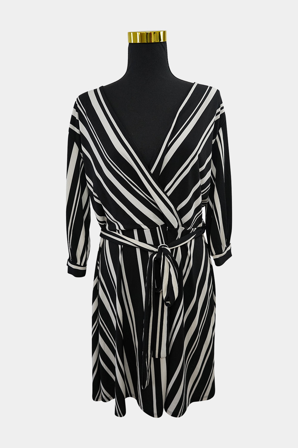 H&M Black, White Striped Wrap Dress