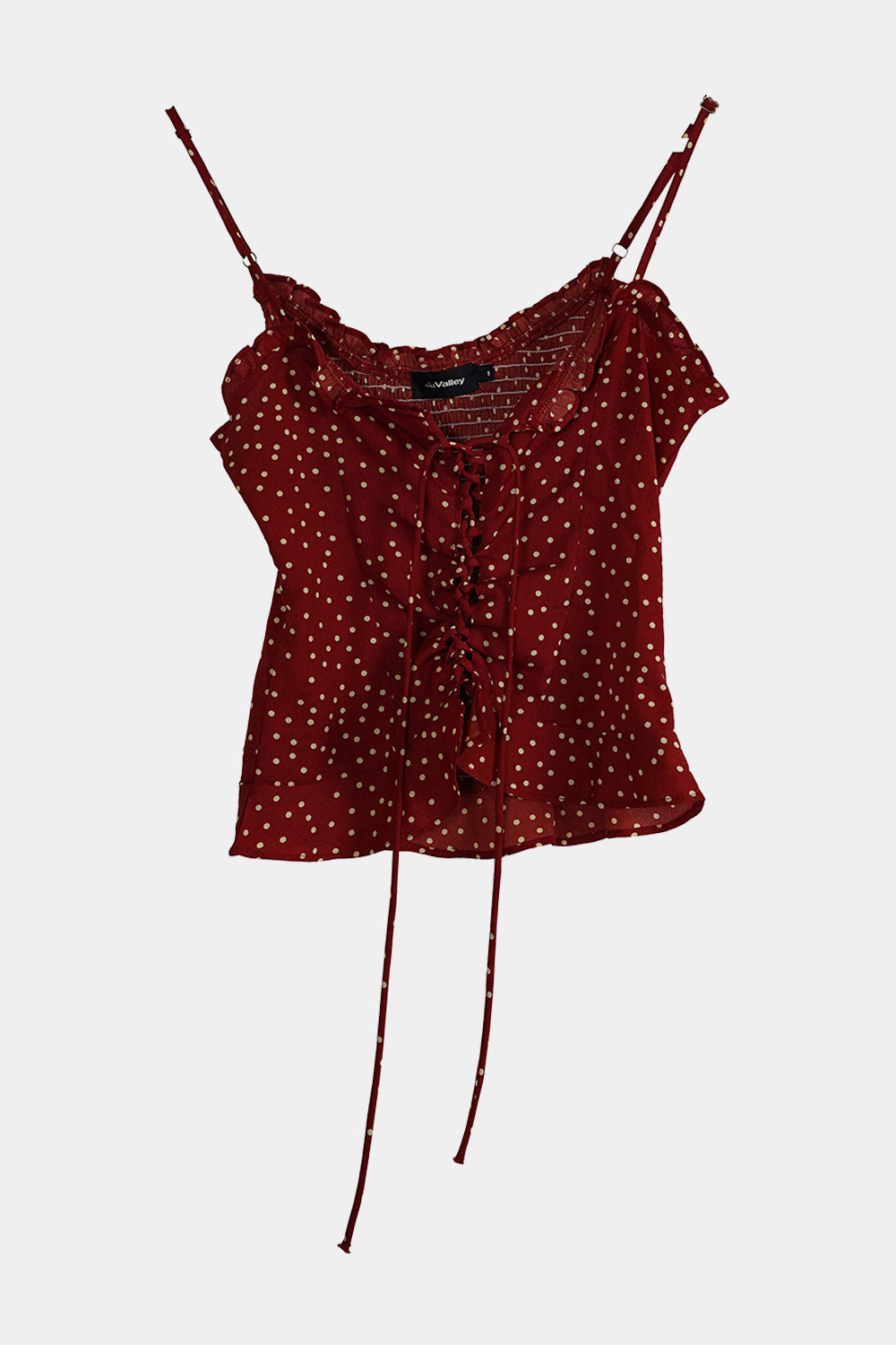 Miss Valley Red Polka Dot Tie Up Frill Cami