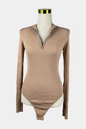 Pari Desai Beige Rib Knit Bodysuit
