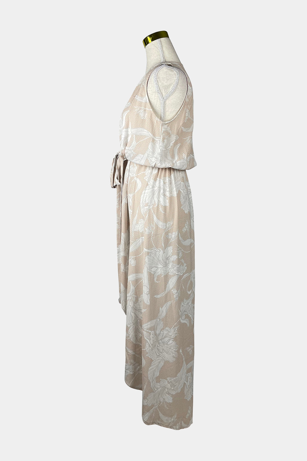 INTO White, Beige Tie Maxi Dress