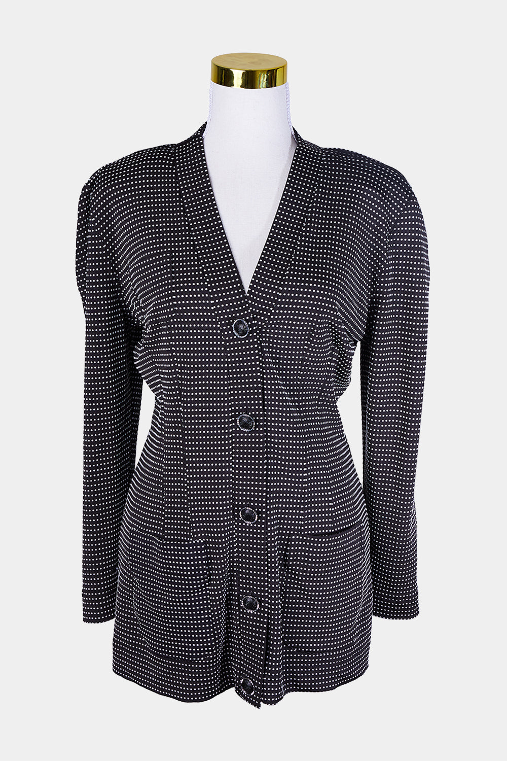 Jen Khan Black, White Pattern Stretch Button Up Dress