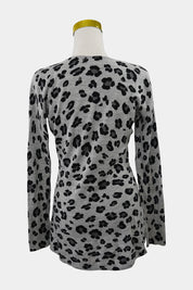 SEED Grey Leopard Knit Long Sleeve Top
