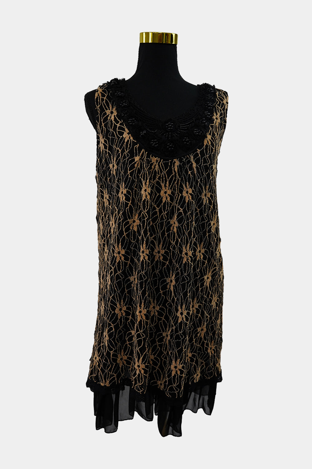 Caroline Morgan Black Floral Lace, Beaded Mini Dress
