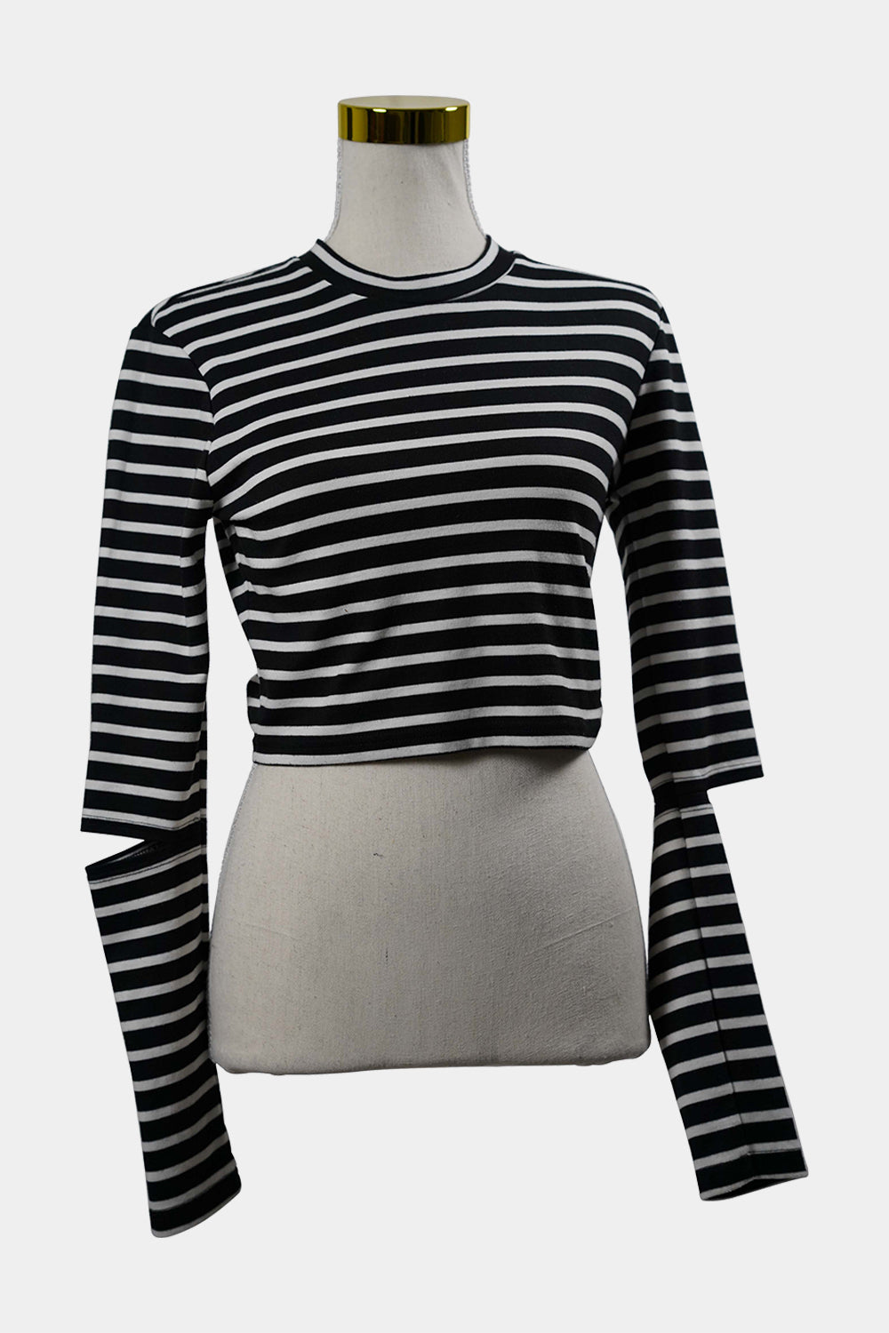AUGUST Black, White Striped Long Sleeve Crop Top