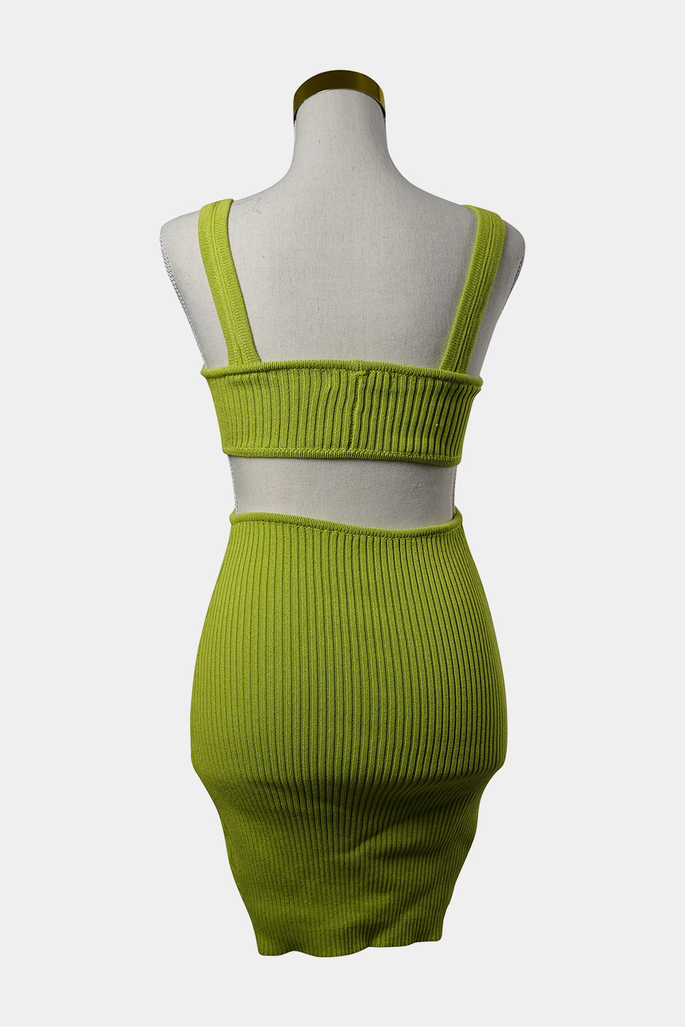 SUPRE Yellow Green Knitted Cut Out Mini Dress