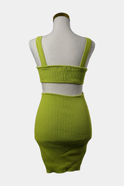 SUPRE Yellow Green Knitted Cut Out Mini Dress