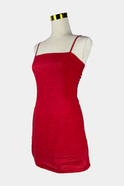 Perfect Stranger Red Linen Tie Dress
