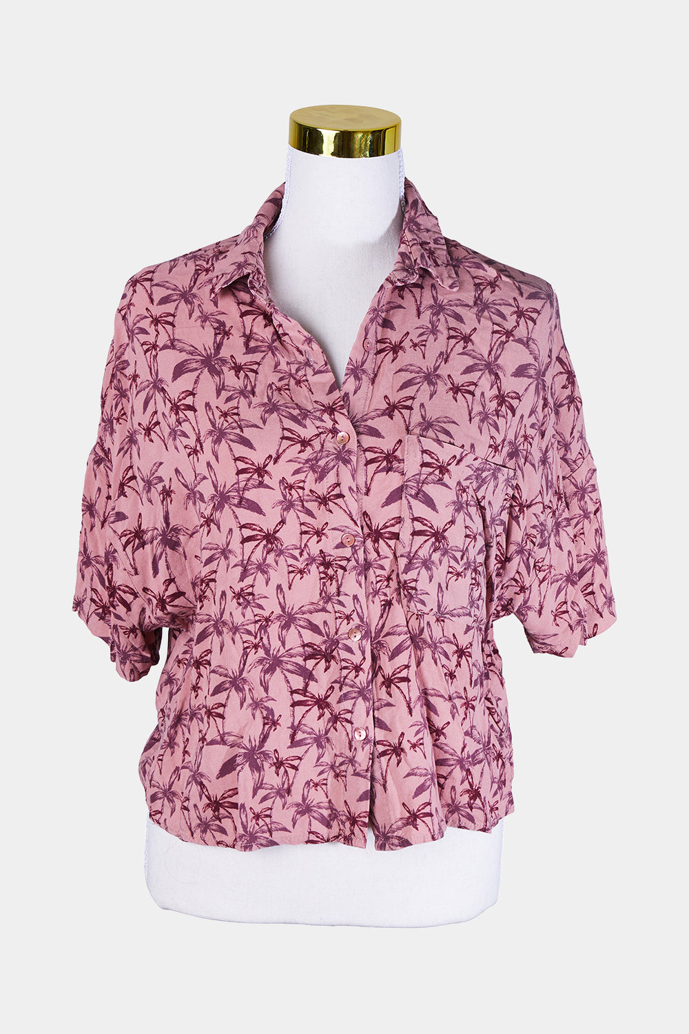 Pull And Bear Pink, Burgundy Print Button Up Shirt