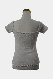 TEMT White Shirred Short Sleeve Crop Top