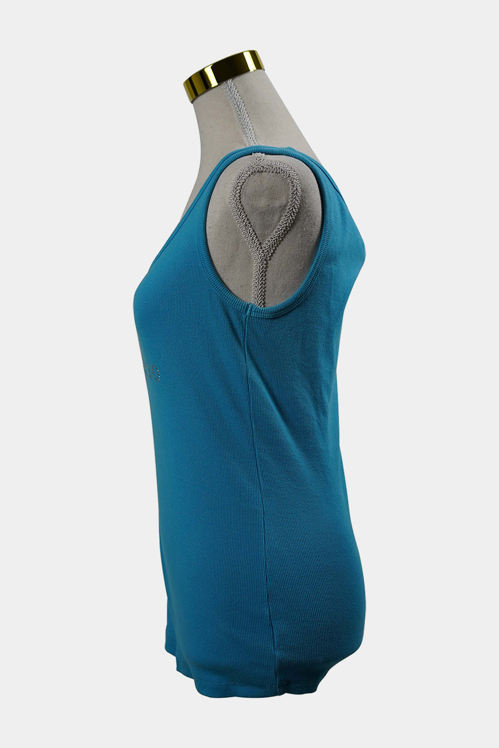 Christine Alexander Blue Ribbed Rhinestone Tank Top