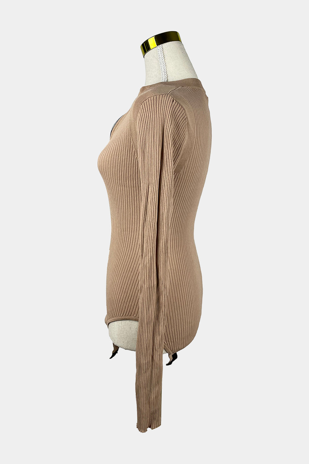 Pari Desai Beige Rib Knit Bodysuit