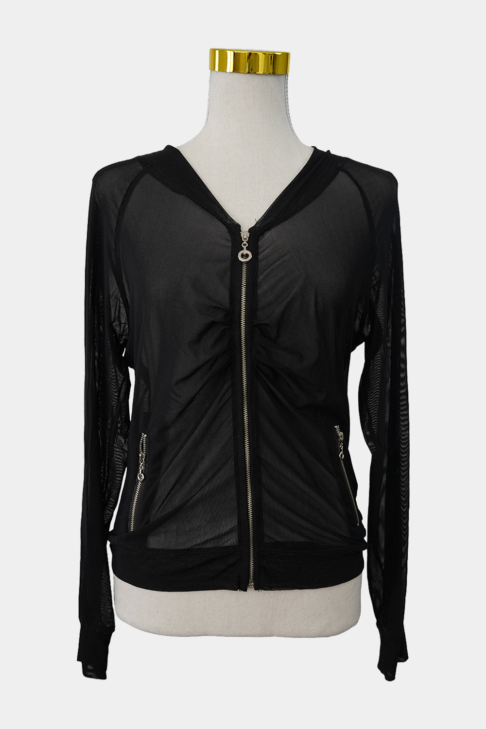 Jv Selection Black Mesh Zip Up Long Sleeve