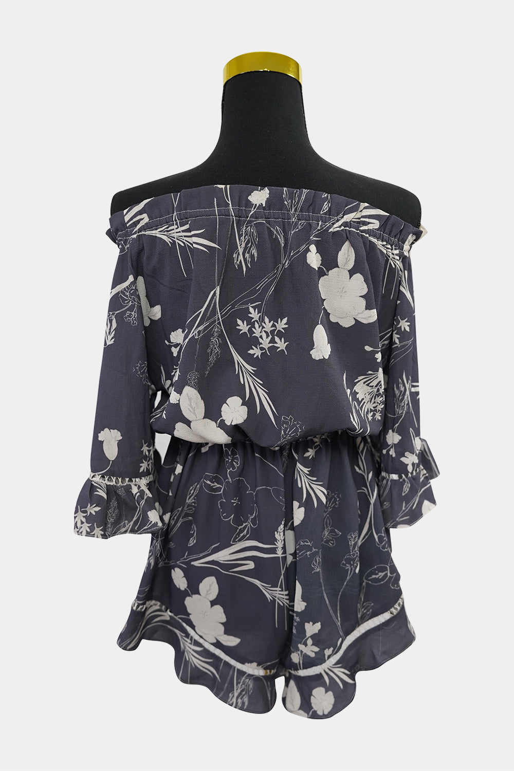 AVA Grey Floral Off the Shoulder Romper