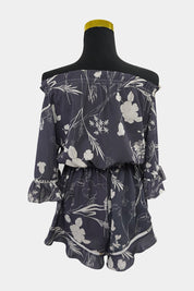 AVA Grey Floral Off the Shoulder Romper