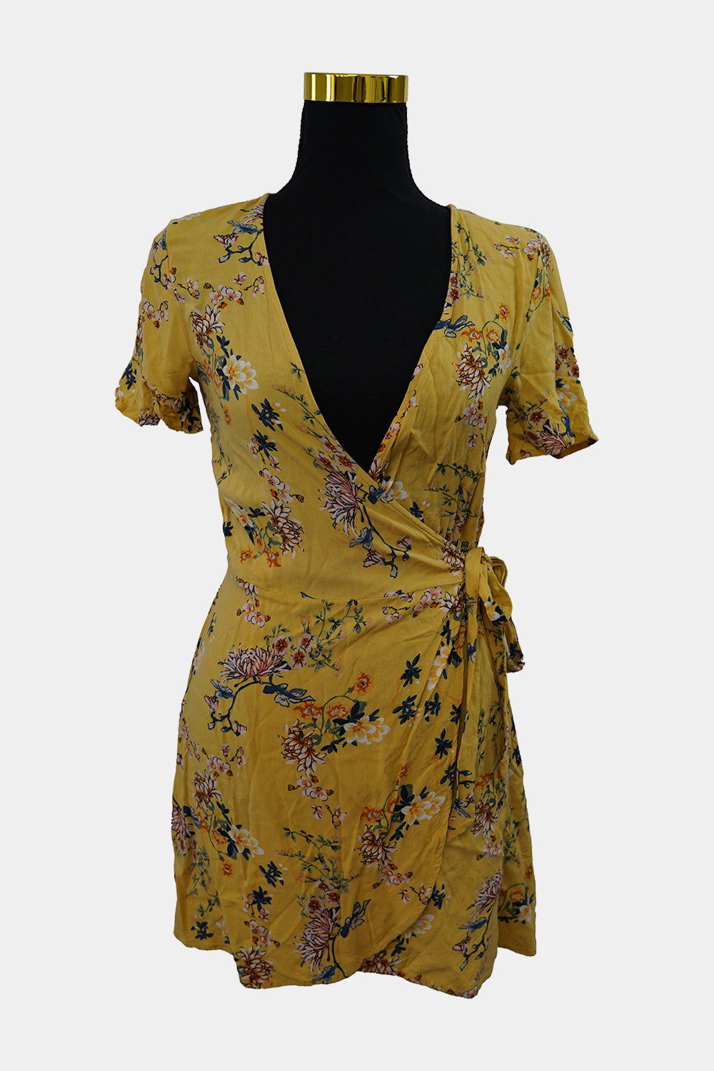 Pull & Bear Yellow Floral Wrap Dress