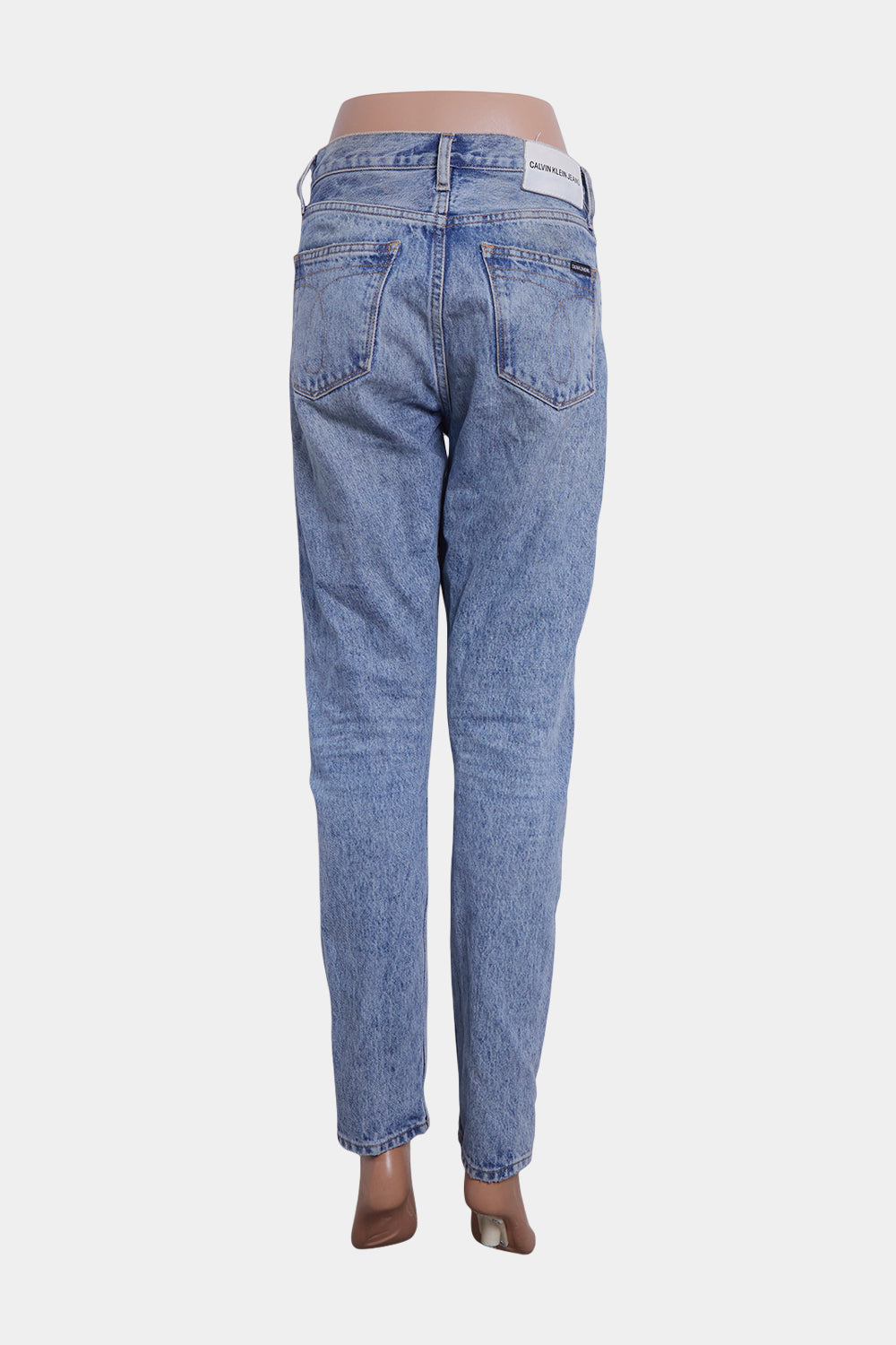 Calvin Klein Blue Acid Wash High Rise Straight Leg Jeans