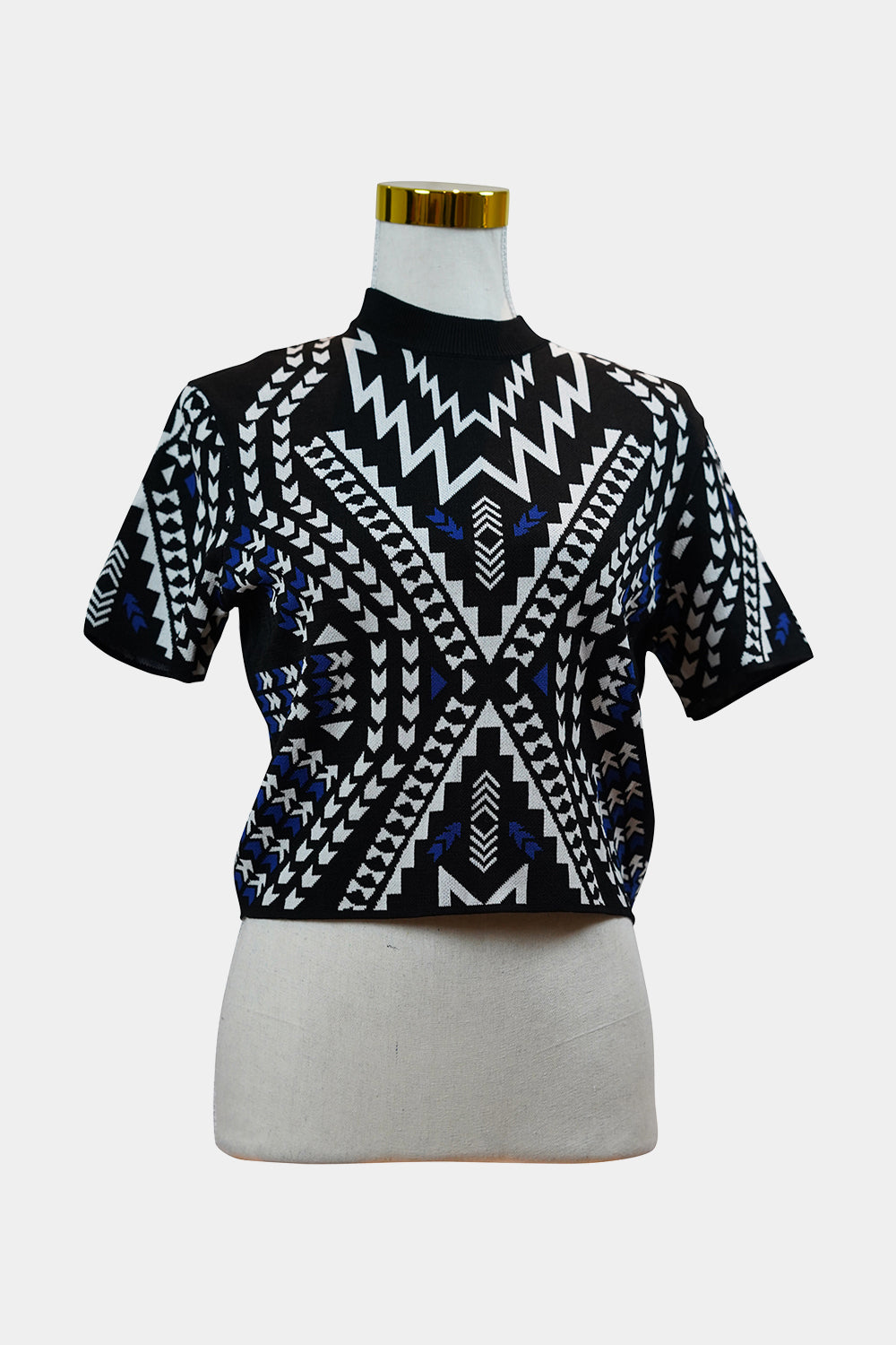 H&M Black, White, Blue Geometric Knit Tee