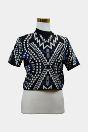 H&M Black, White, Blue Geometric Knit Tee