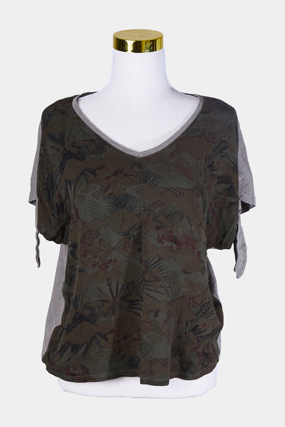 DESIGUAL Khaki, Print Print Tie Sleeve Top