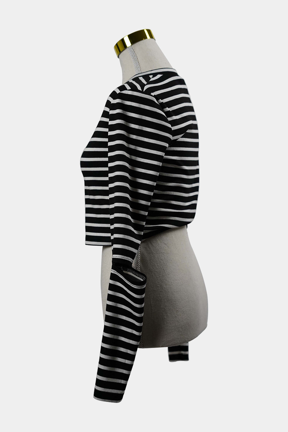 AUGUST Black, White Striped Long Sleeve Crop Top