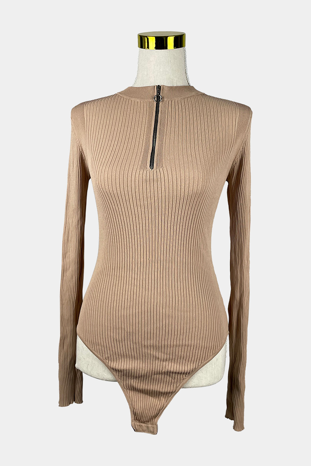 Pari Desai Beige Rib Knit Bodysuit