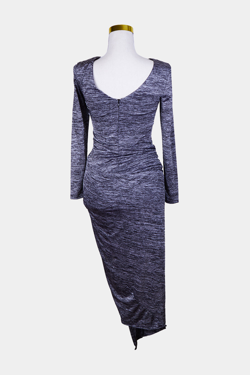 AVA Black, Grey Long Sleeve Stretch Gathered Dress