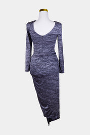 AVA Black, Grey Long Sleeve Stretch Gathered Dress