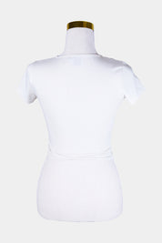NONE White Crop Print Stretch Tee