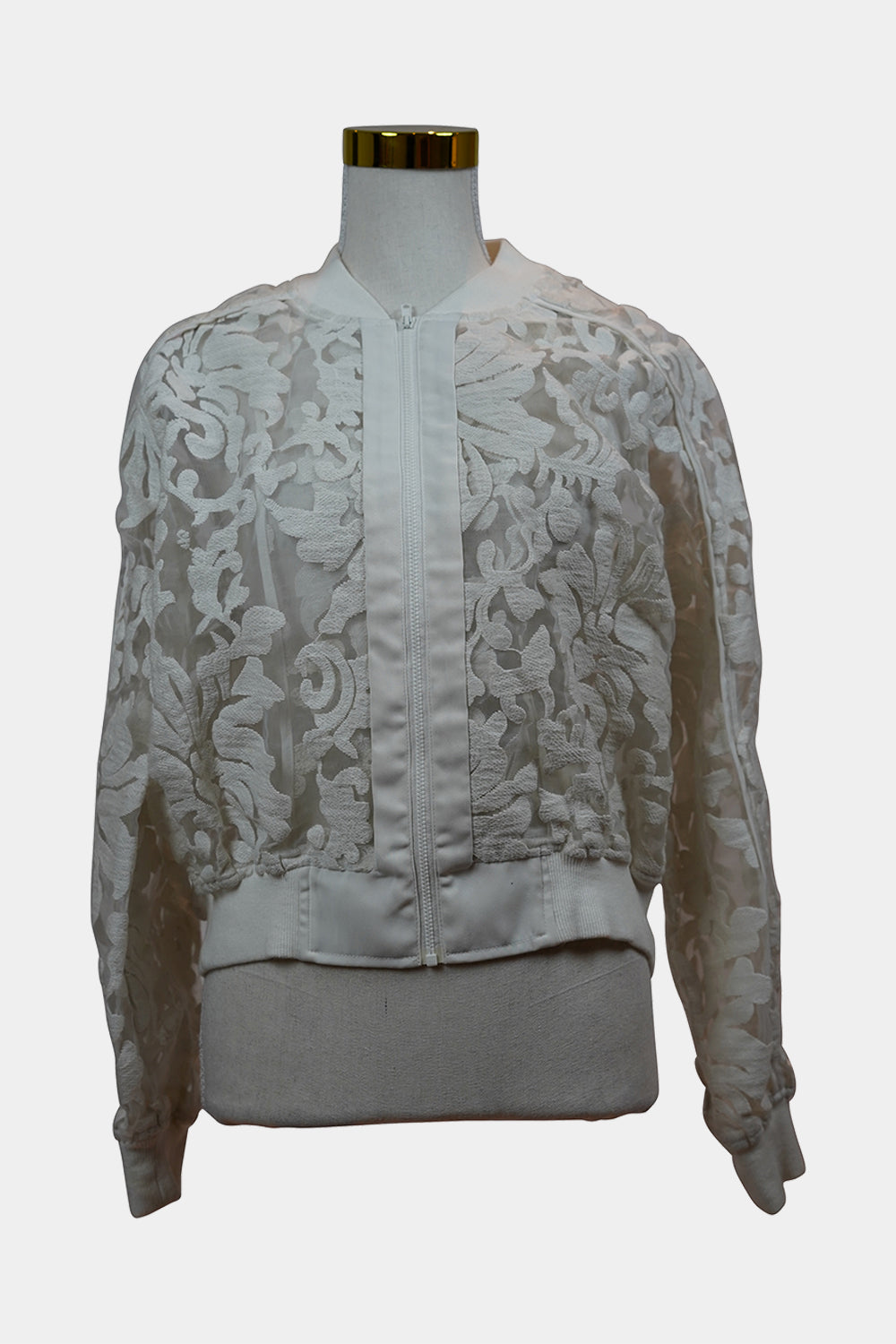 CAMEO White Sheer Lace Bomber Jacket