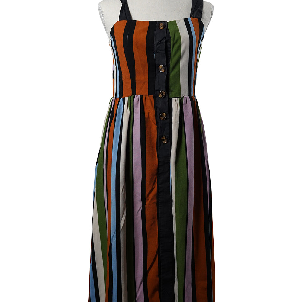Assorted Brands Orange, Blue, White, Green, Purple, Black Multi Striped Midi Dress
