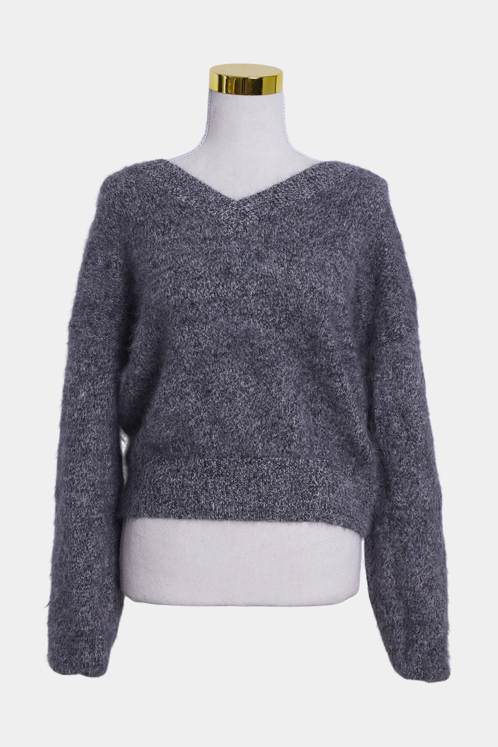 ECOLOGY Grey V Neck Fluffy Sweater