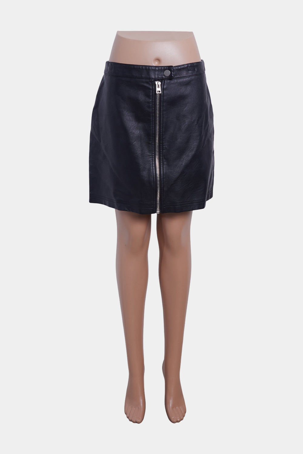 Topshop Black Leather Zip Detail Mini Skirt