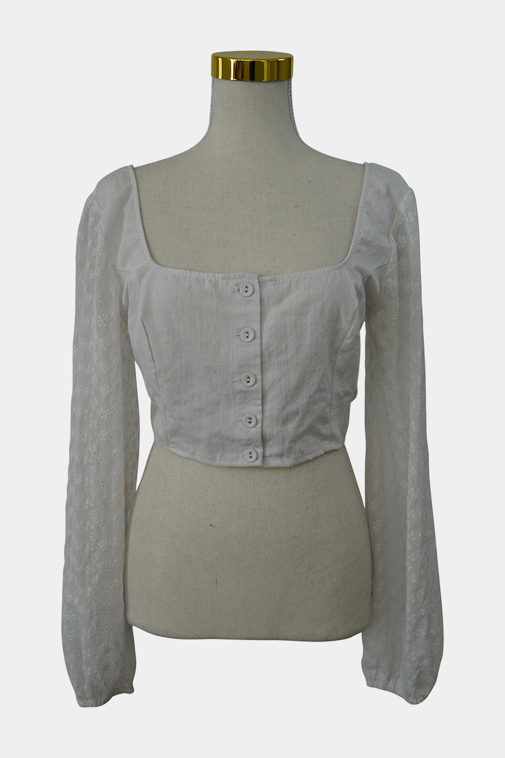 GLASSONS White Floral Bell Sleeve Crop Top