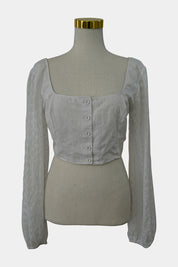 GLASSONS White Floral Bell Sleeve Crop Top