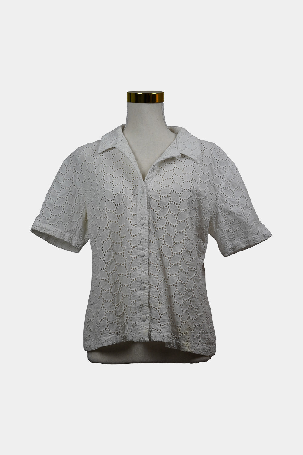Simply Fabulous White Lace Collard Button Up Tee