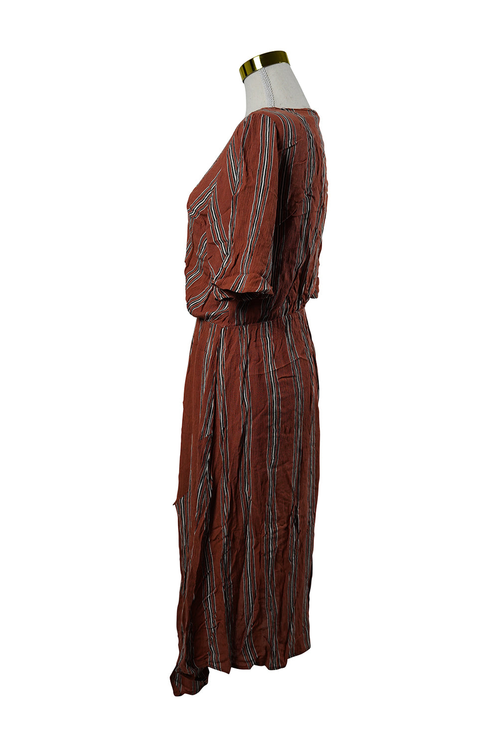 INTO Burnt Orange Striped Asymmetrical Midi Dress