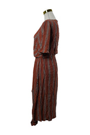 INTO Burnt Orange Striped Asymmetrical Midi Dress