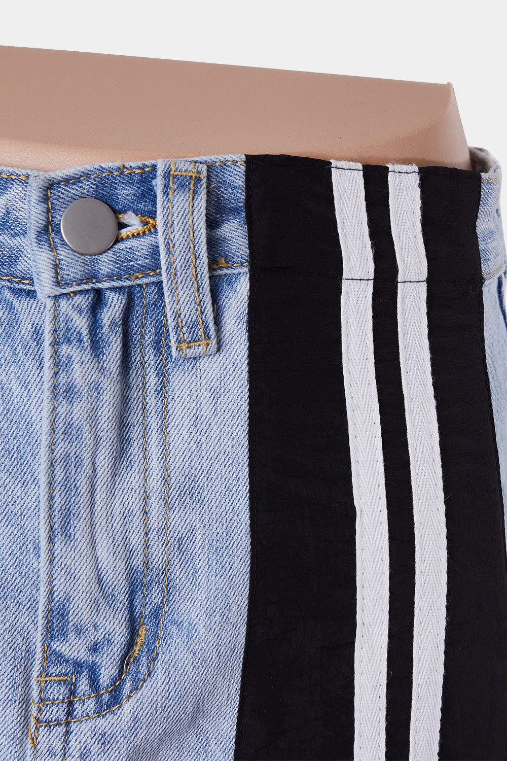 REMEMBER Blue Denim Stripe Detail Denim Skirt