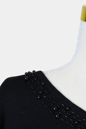 St Germain Black Knit Sweater with Beaded Neck