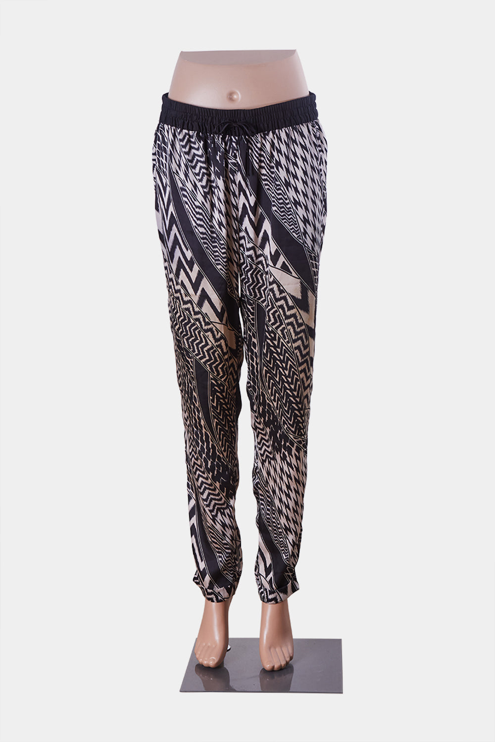 Assorted Brands Beige and Black Printed High Waisted Satin Pants