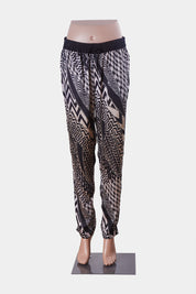 Assorted Brands Beige and Black Printed High Waisted Satin Pants