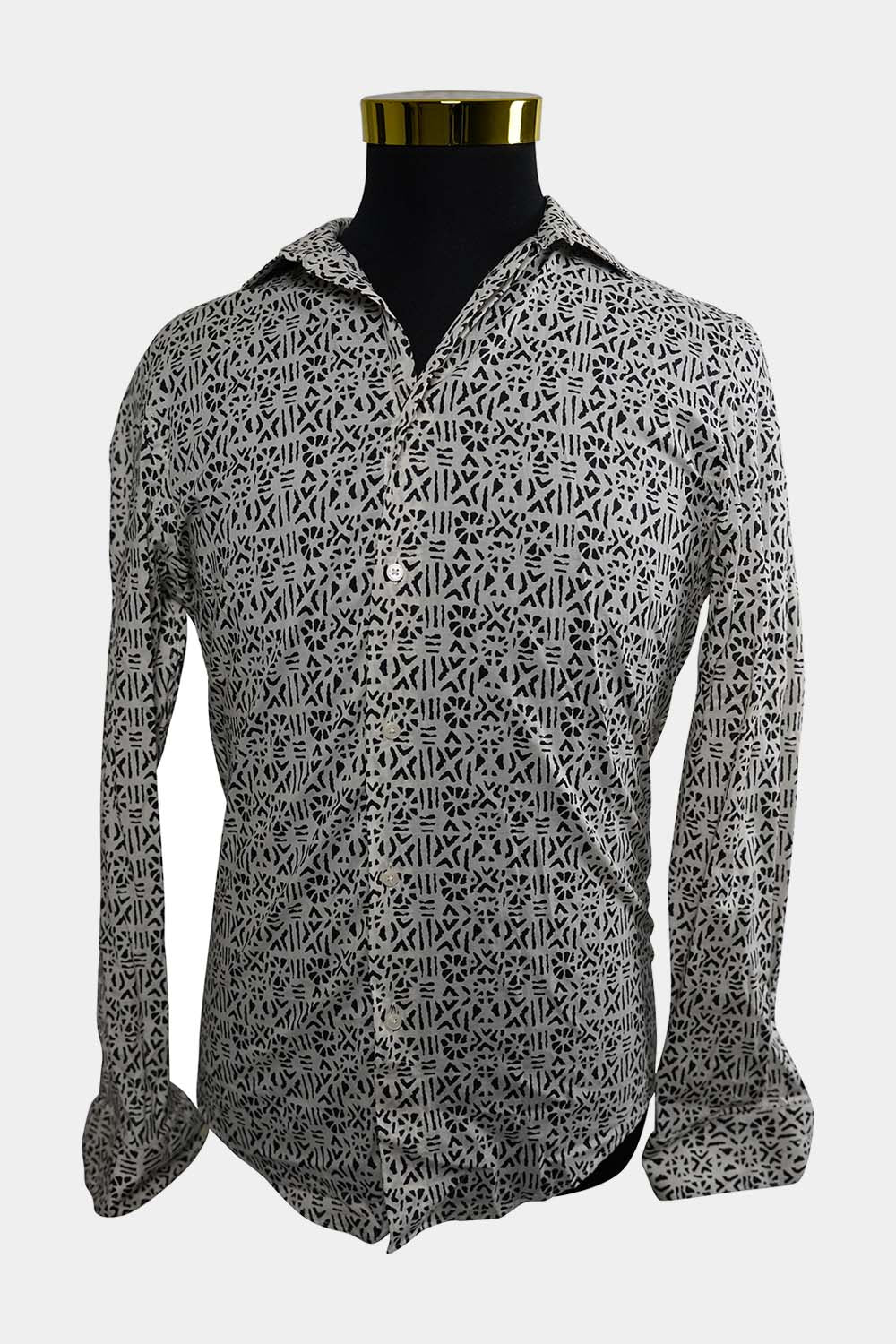 Zara Man White Black Patterned Button Down Shirt