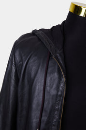 Ziggy Denim Black Leather Hooded Jacket