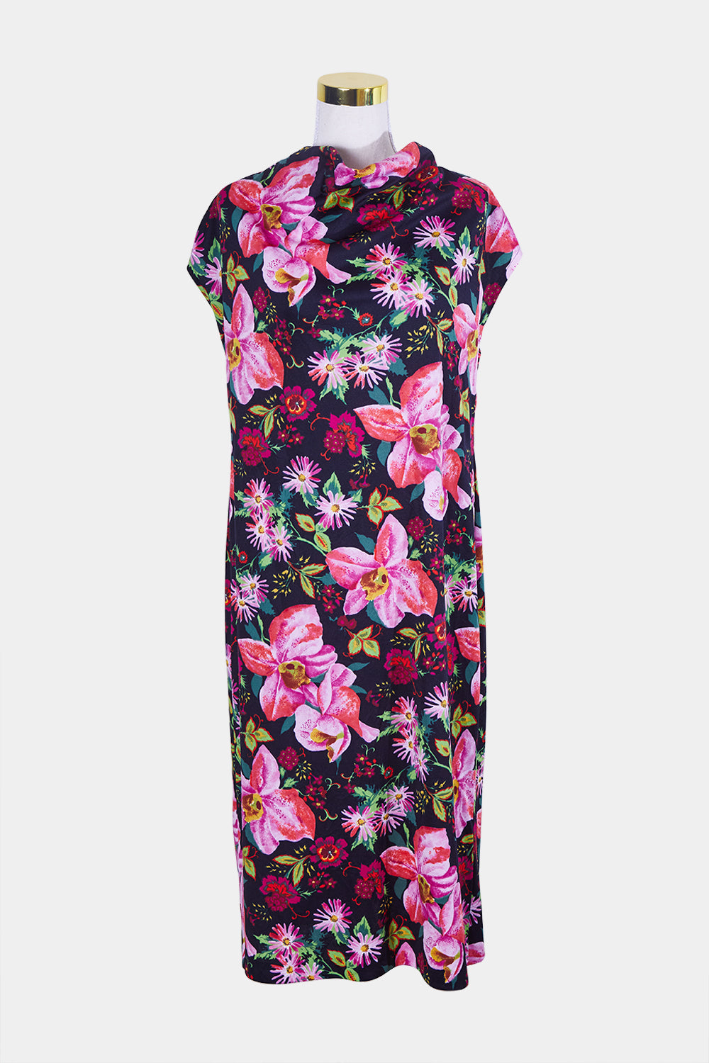 Assorted Brands Pink and Black Floral Boatneck Dress