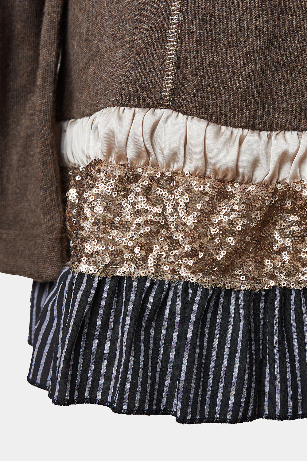 Dp Jeans Brown Knit Embellished Long Sleeve Mini Dress